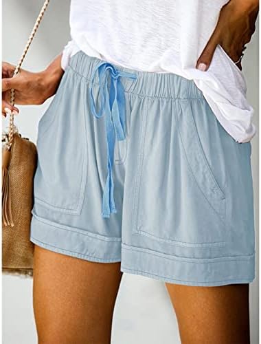 Женски лесни шорцеви еластични влезови на половината, удобни шорцеви, случајни летни постелнини џемпери, буги трендовски кратки панталони