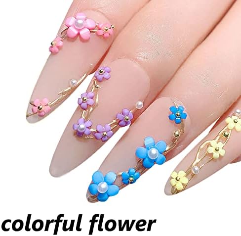 Цветни нокти уметнички шарми 3Д нокти бел цвет акрилни столпчиња за нокти пролетно лето за украсување на уметност за жени црвен црн цвет