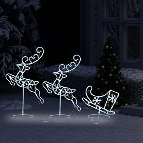 Акрилик Божиќно летање ирваси и санки Божиќна осветлена Божиќна декорација животно фигура осветлување внатре надвор од 102,4 x8.3