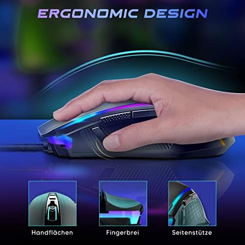 Гејминг глушец, Redragon Wired Gaming Mouse со RGB позадинско осветлување, 8000 DPI прилагодливи, глувци за игри со компјутер со 9 копчиња за макро макро и копче за пожар, глувче за иг?