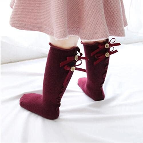Јета дете слатко колено високо бебешки чорапи Деца девојки со кадифено лак Пом Помс декор цевки чорапи