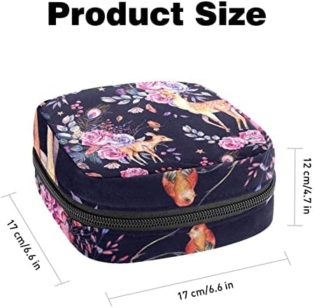 Период торба, санитарна торба за складирање на салфетка, држач за подлога за период, торбичка за шминка, розови цветни лисја елени образец