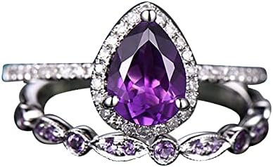 925 Сребрен невестински прстен поставува виолетова солза на солза CZ прстени за гроздобер круша ветувачки прстени свадбени бендови за жени