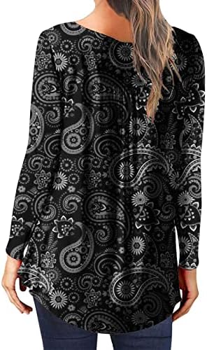 Женски врвови индиски етнички пајсли Хенли блуза 1/4 копче до тимови обични фустани скриени стомаци долги туники за хеланки за