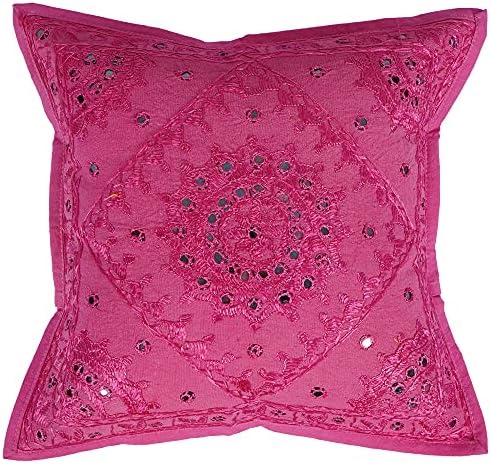 Shubhlaxmifashion Indian Purple Mirror извезено 16 Декоративни софа фрлаат перница перница за перница Boho Bohemian 16x16 инчи
