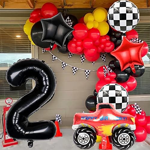 Камион 3 -ти роденденска декорација Црн број 3 балони 32inch камион фолија балони за деца 3 -ти роденден бебе туш камион со автомобил Тема забава