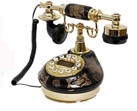 MyIngebin црна античка фиксна телефонска фиксна телефон со декорација на домови за лична карта, црно