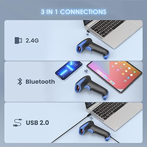 Eyојо 2D Безжичен Баркод Скенер, [2.4 G безжичен &засилувач; Bluetooth &засилувач; USB Жична Врска], Handономија Рачен Баркод