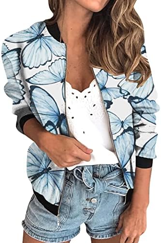 Адонг јакни за жени обични модни модни поштенски дополнети инспирирани бомбаш јакна цветни палто стојат јаки кратки врвови за надворешни работи