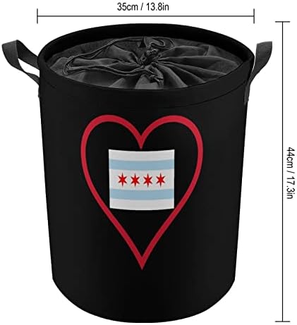 Го Сакам Чикаго Црвено Срце За Перење Алишта Ја Попречуваат Корпата За Перење Со Врвки За Влечење Голема Кошница За Организатор На Играчки