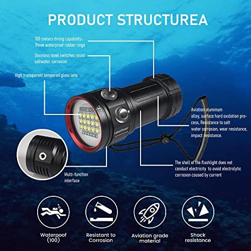Нуркачка Фенерче, Летонска Моќност L15 10000lumens Нуркачка Светлина, 100m Подводно Видео Светло, Светло За Нуркање, Подводни