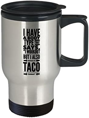 CreativeXpressCo I Тренингот, Но Исто Така И Tacos Патување Кафе Кригла, смешни подарок патување кригла за љубителите на тако 14oz преносни чаша