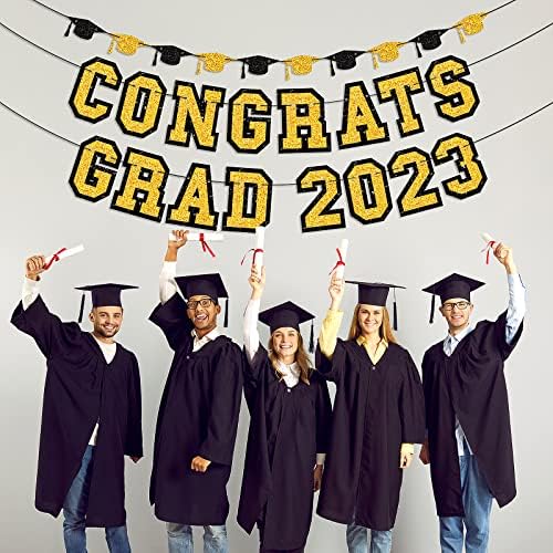Честитки Град 2023 година Банер црна и златна сјај за дипломирање Класа од 2023 година партија банер за колеџ класа од 2023 украси