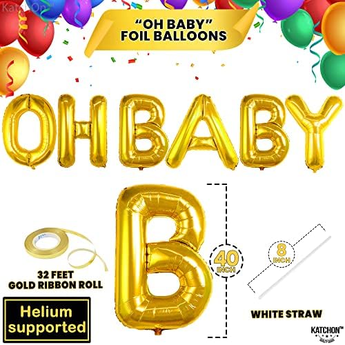 Katchon, Gold Oh Baby Ballon Banner - 40 инчи | О, балони со букви за родови откриваат украси | О, бебе милар балон | О, знак