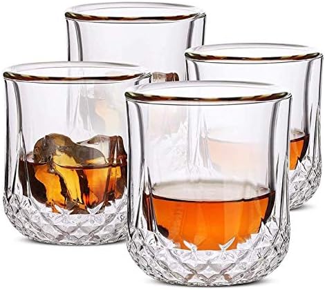 Heimp виски декантер виски чаши со двојни wallидови, очила за коктел, очила од шкотски, старомодно стакло, чаши за карпи, чаши