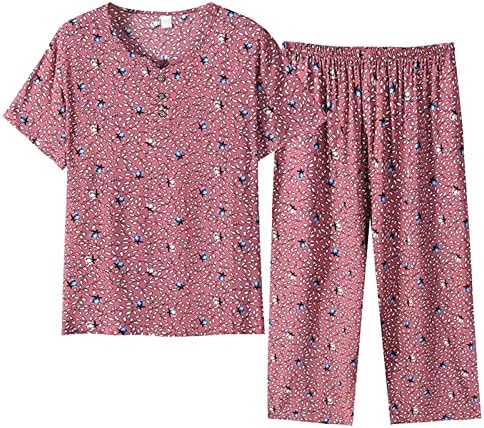 2 парчиња летни облеки за жени плус големина лабава постара кошула со кратки ракави и панталони салон поставува обични облеки за тренингот