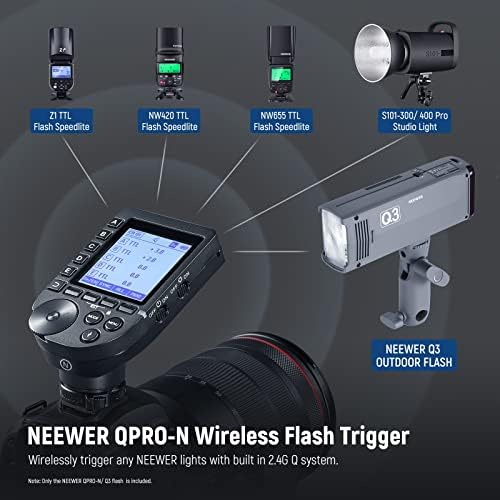 Neewer Q3 200WS 2.4g TTL блиц, 1/8000 HSS Strobe Light Photography Monolight со QPro-N активист компатибилен со Nikon, Diffuser/3200mah