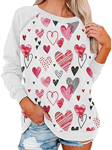 Jjhaevdy Womensените сакаат срцев џемпер графички долг ракав, loveубов срце писмо печати џемпер, обични врвови на врвови, пулвер