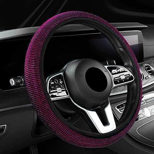 1 парчиња капакот на воланот за воланот за автомобили SUV, Универзален фит 15 -инчен заштитник на тркалото со розови кристални дијаманти