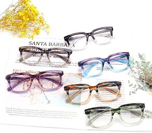ЧОФИЛОРД 6 Спакувајте Модни Очила За Читање За Жени Мажи Сина Светлина Блокирајќи Ги Преголемите Квадратни Читатели Со Пролетна Шарка