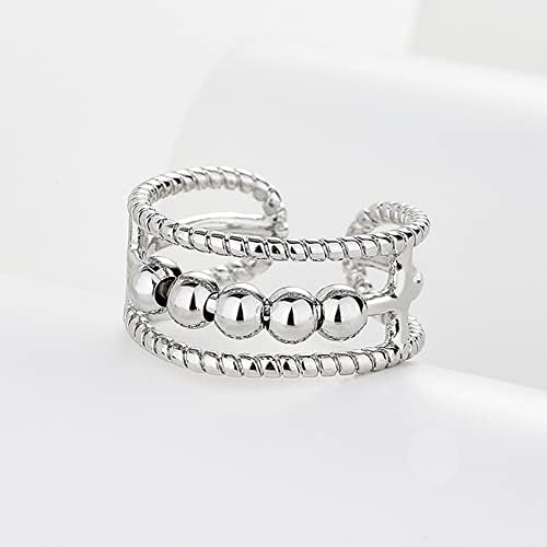 Сребрен прстен за жени, прилагодливи прстени со фитгет со мониста за вртење на вознемиреност, ротирачки стрес за олеснување на