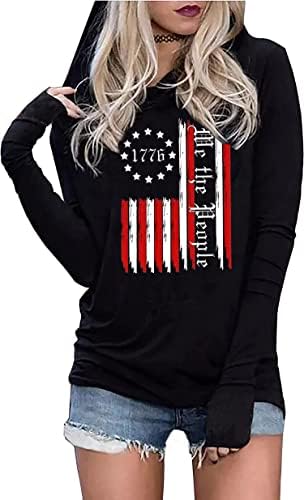 ЛИЈАО Американско Знаме Моден Дуксер За Жени Знаме На САД Графичка Маица 4 јули Патриотски Врвови Со Пуловер Со Долги Ракави