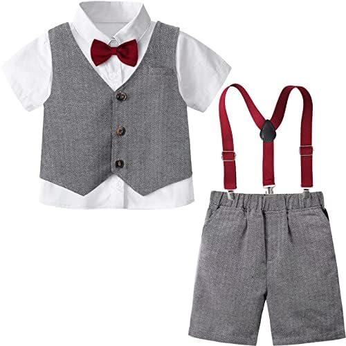 Дизајн на A&J Baby & Toddler Boys 3PCS Sustanders Suit сет, кошула за фустани, лак, елек и шорцеви