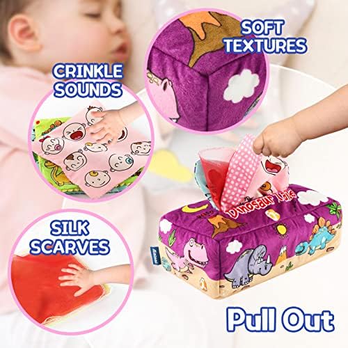 GCRQ играчка за кутии за бебиња, шарена магична ткива играчка, играчки во Монтесори за бебиња 6м+ да вежбаат прсти, новороденчиња