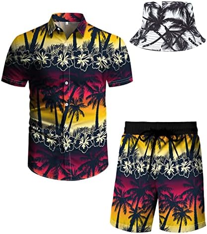 Сет на шорцеви за кошули на плажа: Јаогро машка 2 парчиња што одговараат на Хавајскиот цветен фестивал облека