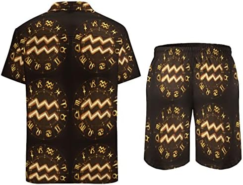 Weedkeycat Аквариус машка облека за плажа 2 парчиња Хавајско копче надолу со кошула Краток ракав и шорцеви