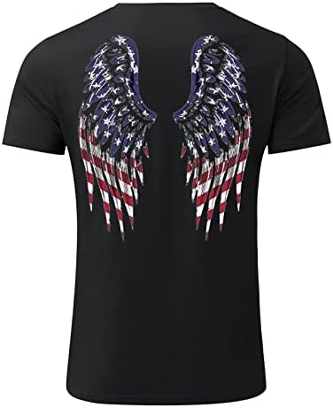 Убст Ден на независност Кратки ракави маици за мажи, летно крило печати тенок фит екипаж за основни обични патриотски врвови
