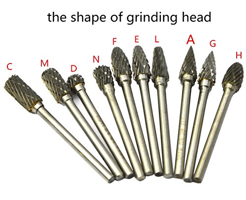 Вокеси 10 парчиња 1/4'''cutter, 3mm shank, тип А, волфрам карбид ротари поставени точки за мелење на главата за мелење на главата