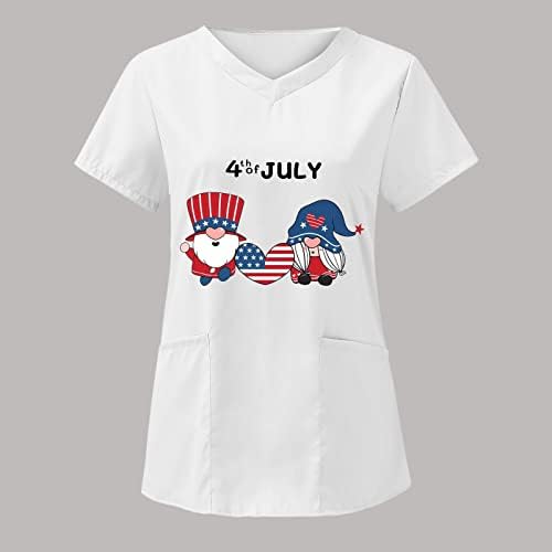 4 јули блуза За Жени Знаме На Сад Летни Маици Со Краток Ракав Со Врат со 2 Џебови Блуза Врвна Празнична Секојдневна Работна Облека