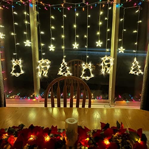 Светиња за Божиќни прозорец Јирхизц, осветлени украси за Божиќни прозорци, 120 LED Божиќни завеси светла со 8 режими на трепкање и далечински