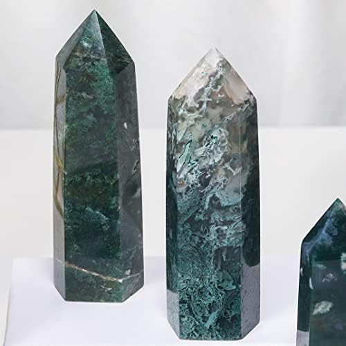 Runyangshi Природни водни агат лековити кристали wands 3.3 -3,5 точка мов агат единечна точка заздравување кристална кула зелена