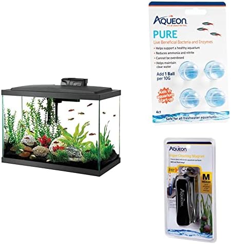 Комплет за стартување на аквариум Акваон со LED осветлување 20 високи со додатоци на бактерии и магнети за чистење