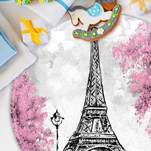 Хеох Франс Париз Ајфелова кула розови дрвја масло сликарство, не -лизгање 15,7 тркалезна област килими теписи за деца спална соба бебе соба