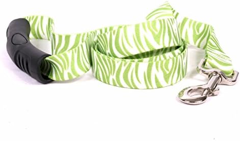 Дизајн на жолто куче зебра зелена зелена ез-грип-кучиња поводник со удобност-рачка-мала/средна-3/4 и долга 5 стапки