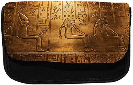Зачудувачки египетски молив случај, стари текстови на хиероглифики, торба со молив со ткаенини со двоен патент, 8,5 x 5,5, бледо кафе и кафеава