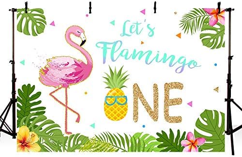 Mehofond 7x5ft лето фламинго Еден роденденски фотографија позадини ананас тропски алоха, ајде да фламинго девојка среќна 1 -та роденденска забава