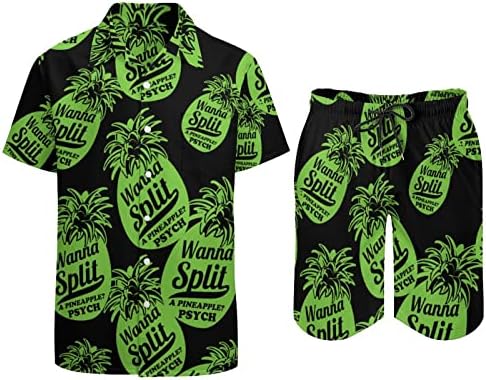 Сплит психолошки ананас машка 2 парчиња облека на плажа на хавајски кошула со кратки ракави и костуми за шорцеви