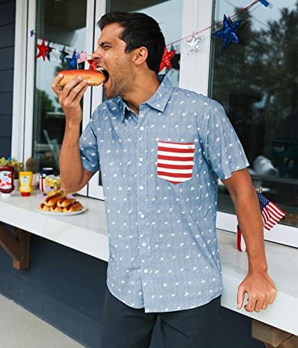 Патриотски кошули со врвни елфи за мажи - Копче за кратки ракави во САД до американските кошули со знаме за мажи за 4 јули