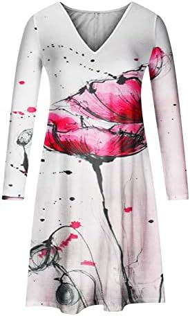 Женска Ноќта на вештерките Симпатична шема од тиква со долги ракави со маички V-вратот А-линија Обичен фустан