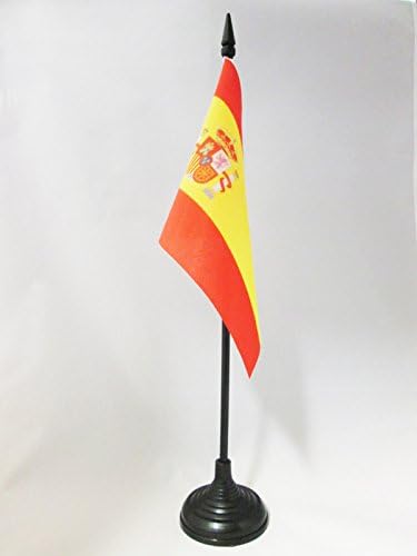 ЗНАМЕ На Аз Шпанија Знаме на Маса 4 х 6 - Шпанско Биро знаме 15 х 10 см-Црн Пластичен Стап И Основа