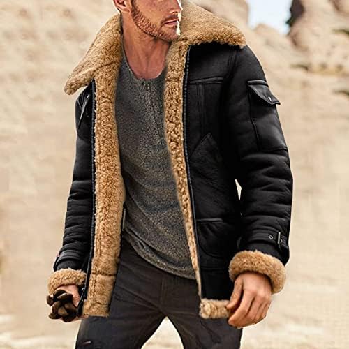 Зимска јакна Fsahjkee за мажи, долги ракави дебели топло ветерно грашок палто за ветерници Машки јакни од руно јакни и палта