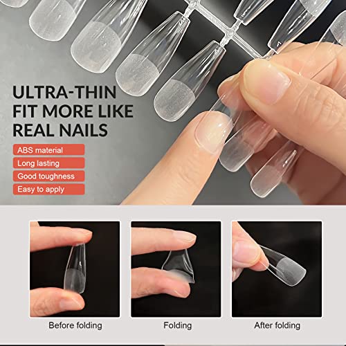 Sagebio акрилен комплет за нокти 240 парчиња чисти совети за меки гел нокти Долг ковчег Комплетна покривка 12 големини пред-тампон PMMA