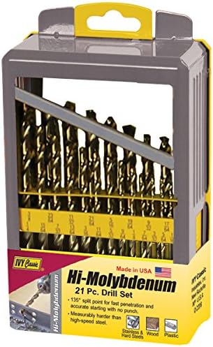 Ајви Класик 10590 13-парчиња Hi-Molybdenum Steel Dript Bit Set, точка за разделување од 135 степени, САД, Цврст метал кутија