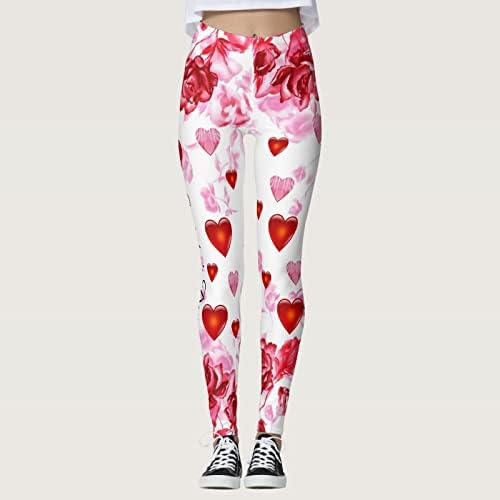 Iius Valentines Heigh Rise Healgings за жени срцеви печатени јога хеланки ултра мека четкана затегната теретана панталони за вежбање