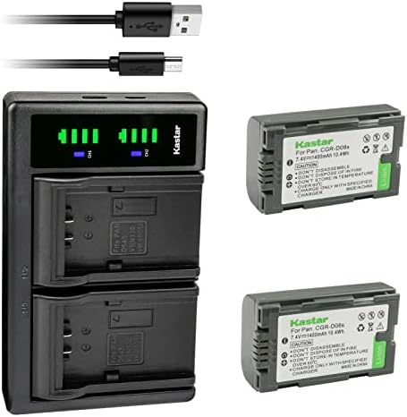 Kastar 2-Pack CGR-D08S Батеријата и LTD2 Компатибилен USB Полнач со Panasonic AG-DVX100, AG-DVX100A, AG-DVX100B, AG-DVX100BE, AG-DVX102,