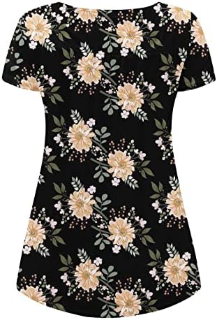 Скријте ги врвовите на стомакот за жените за жени 2023 летни кратки ракави лабави проток Хенли кошули Симпатични цветни блузи маички